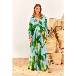 Farm Rio Fresh Bananas Butterfly-Sleeve Maxi Dress